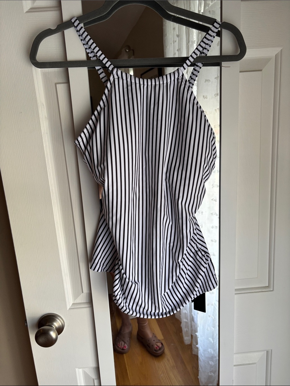 NWT Tempt Me Shirred Striped High-Neck Women’s Tankini top- Black & White